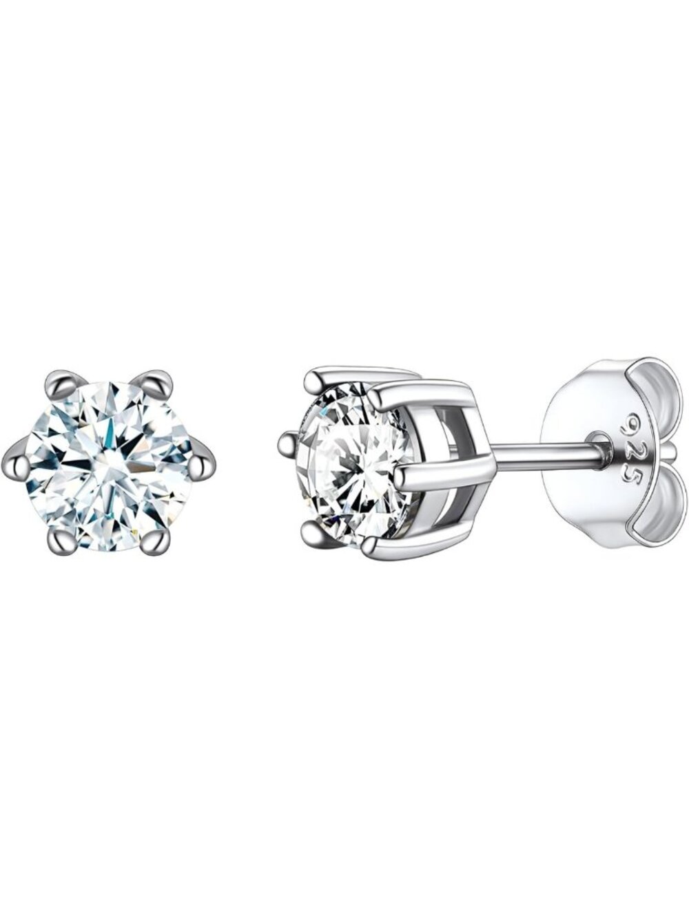 925 Sterling Silver Heart & Round Birthstone Stud Earrings for Women - Elegant